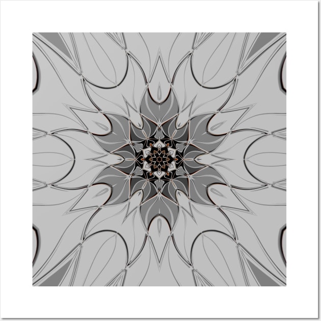 Cartoon Mandala Flower Grey Wall Art by WormholeOrbital